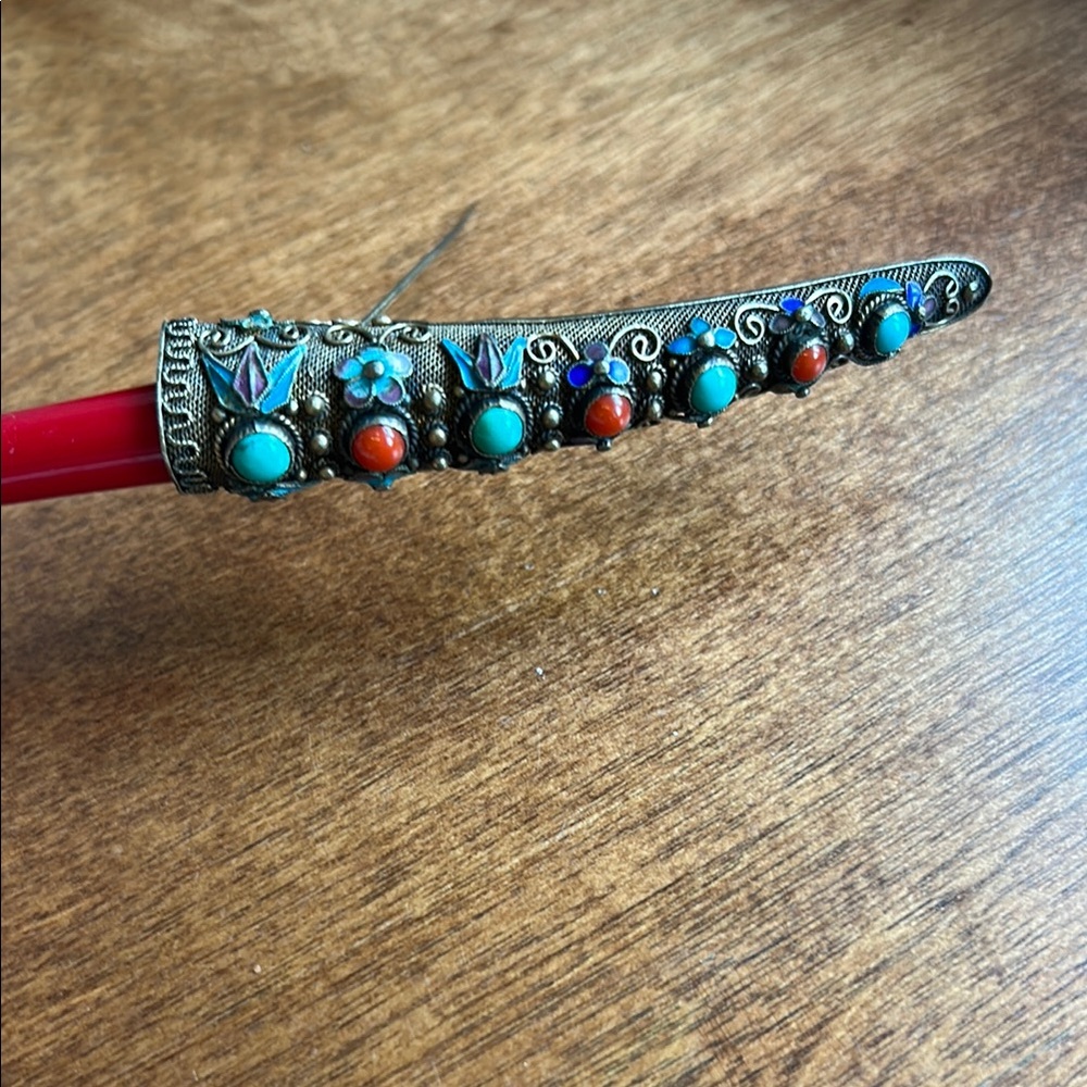 Chinese Sterling Silver fingernail guard brooch pin